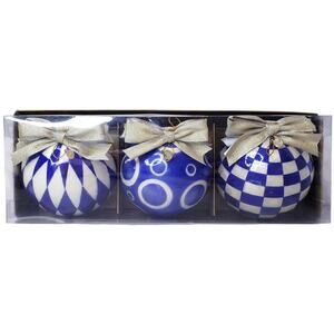 MacKenzie-Childs Midnight Geo Capiz Ball Ornaments Large Set of 3 Blue White